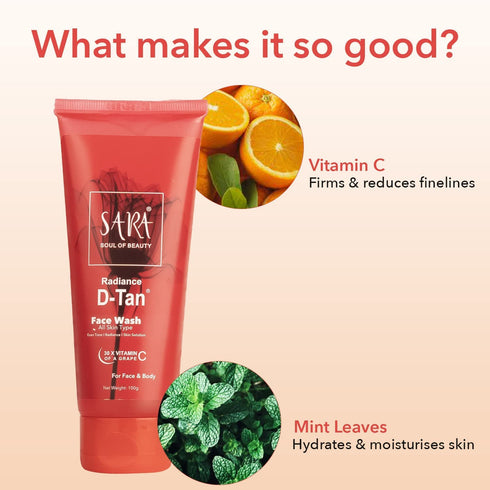 Sara Radiance D-TAN® Anti-Blemish Combo Set Mask, Face Wash, Scrub | De-Tan for Men and Women | 3x100g